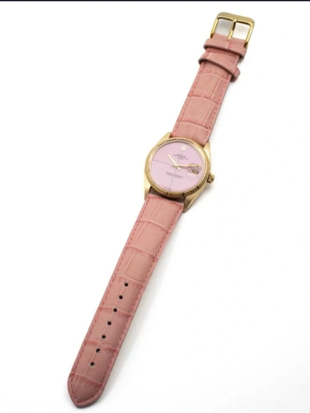 Rolex Watch Oyster perpetual date vintage gold 34mm pink dial ref 1510 18k gold